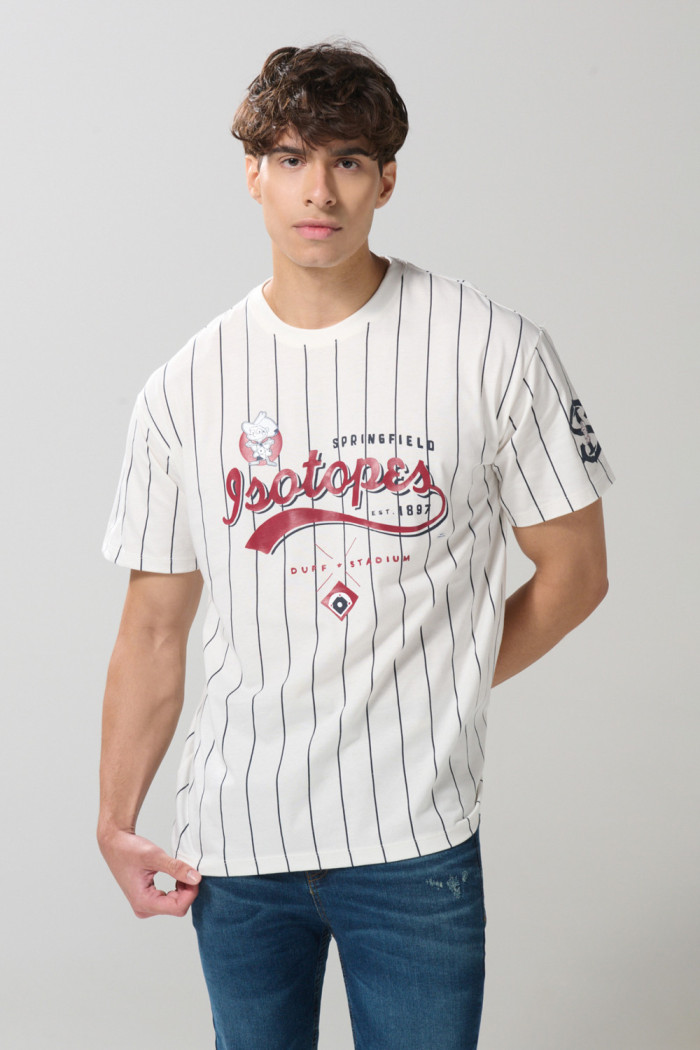 Camiseta oversize a rayas crema manga corta de Los Simpson