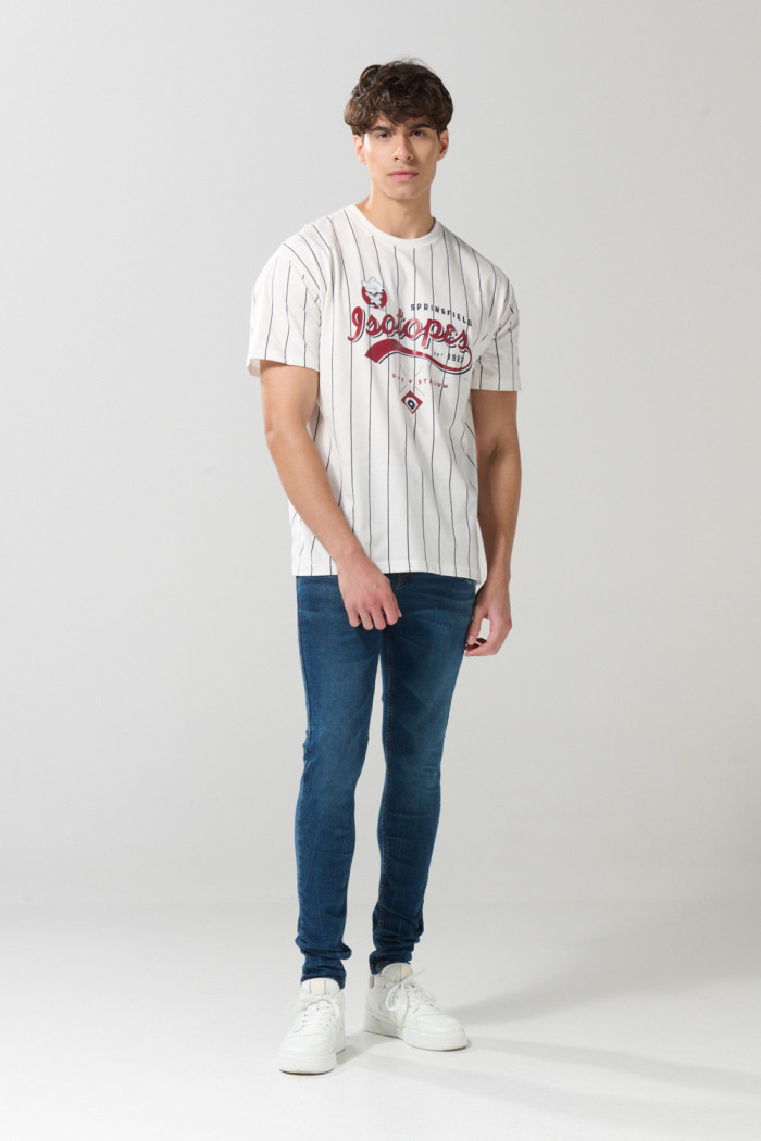Camiseta oversize a rayas crema manga corta de Los Simpson
