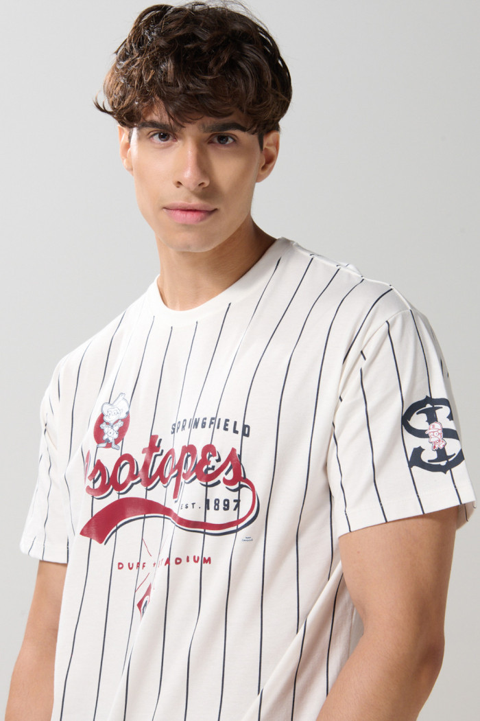 Camiseta oversize a rayas crema manga corta de Los Simpson