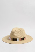 Sombrero kaki claro fedora con cinta de rayas decorativa