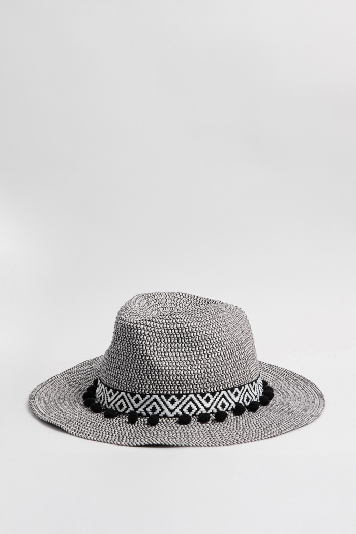 Sombrero fedora crema claro con cinta tejida