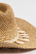 Sombrero fedora tejido kaki oscuro con borlas decorativas