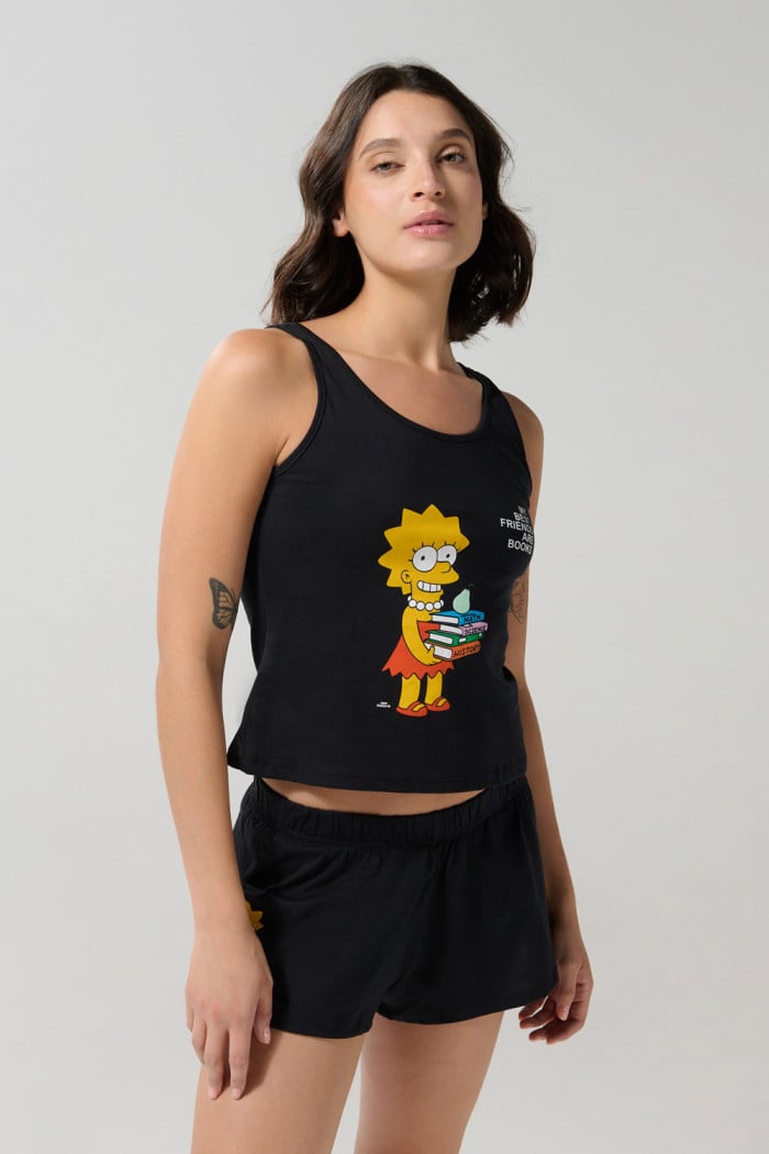 Short negro con elástico y diseño de Los Simpson