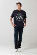 Jean azul intenso slim con cremallera y tiro bajo