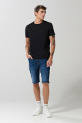 Bermuda en jean tiro bajo slim azul oscura con cremallera