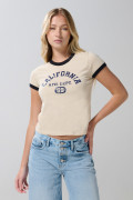 Camiseta kaki clara college con manga corta y contrastes