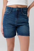 Short en jean azul oscuro con cremallera y súper tiro alto