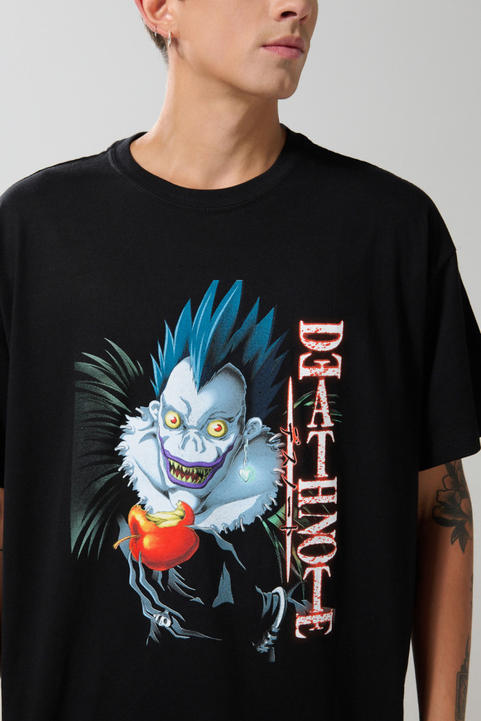Camiseta manga corta negra con diseño de Death Note
