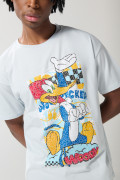 Camiseta azul clara manga corta con arte del Pájaro Loco
