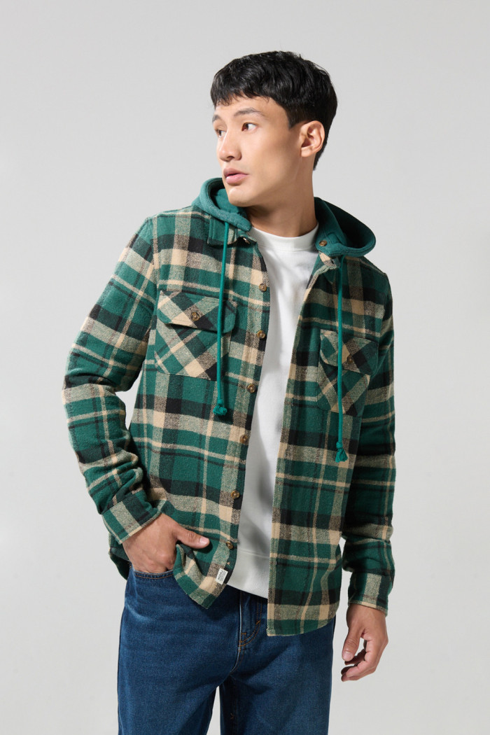 Sobrecamisa con capota unicolor a cuadros oversize