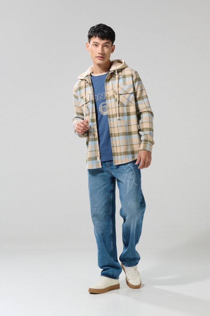Sobrecamisa con capota unicolor a cuadros oversize