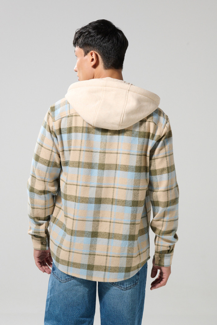 Sobrecamisa con capota unicolor a cuadros oversize