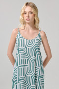 Vestido largo crema claro con estampados y manga sisa