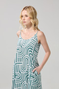 Vestido largo crema claro con estampados y manga sisa