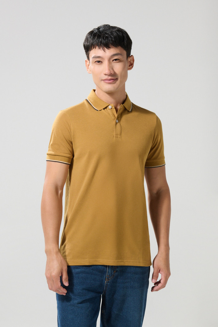 Camiseta unicolor polo con manga corta y doble botón