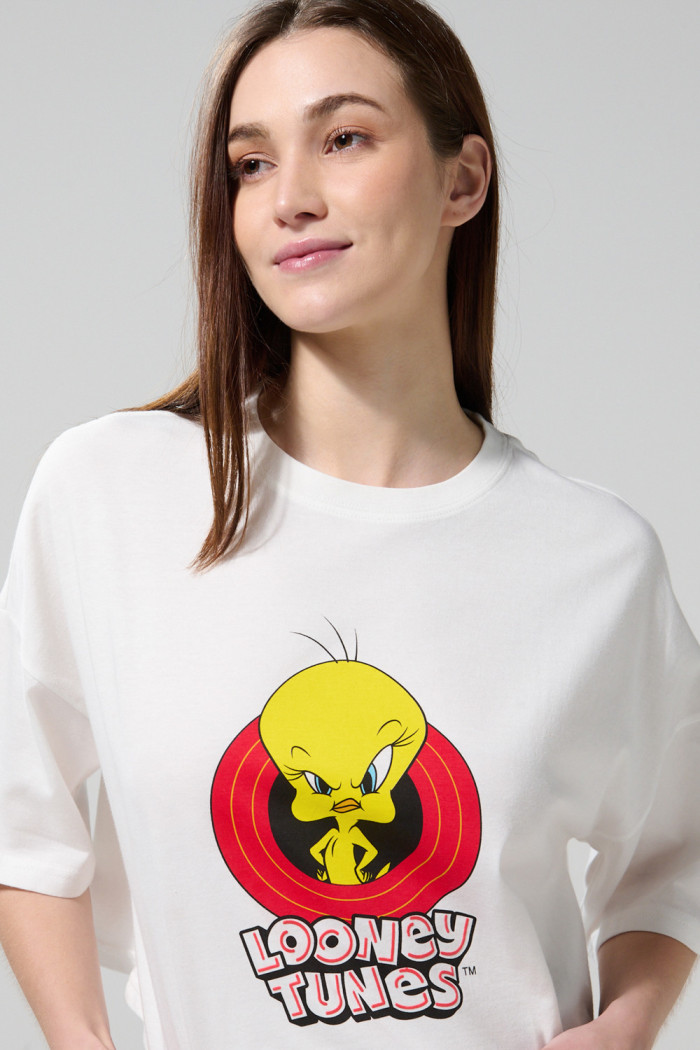 Camiseta crema clara crop top oversize de Looney Tunes