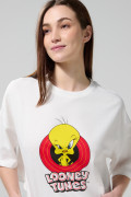Camiseta crema clara crop top oversize de Looney Tunes