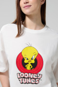 Camiseta crema clara crop top oversize de Looney Tunes