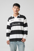 Camiseta crema manga larga polo college con rayas