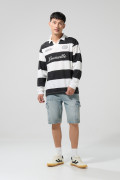 Camiseta crema manga larga polo college con rayas