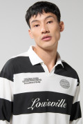 Camiseta crema manga larga polo college con rayas