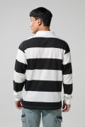 Camiseta crema manga larga polo college con rayas