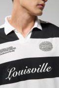 Camiseta crema manga larga polo college con rayas