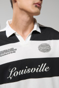 Camiseta crema manga larga polo college con rayas