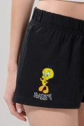 Short en algodón negro con diseño de Looney Tunes