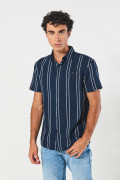 Camisa cuello sport collar unicolor a rayas con manga corta