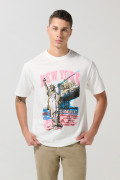 Camiseta en algodón college crema con manga corta