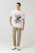 Camiseta en algodón college crema con manga corta