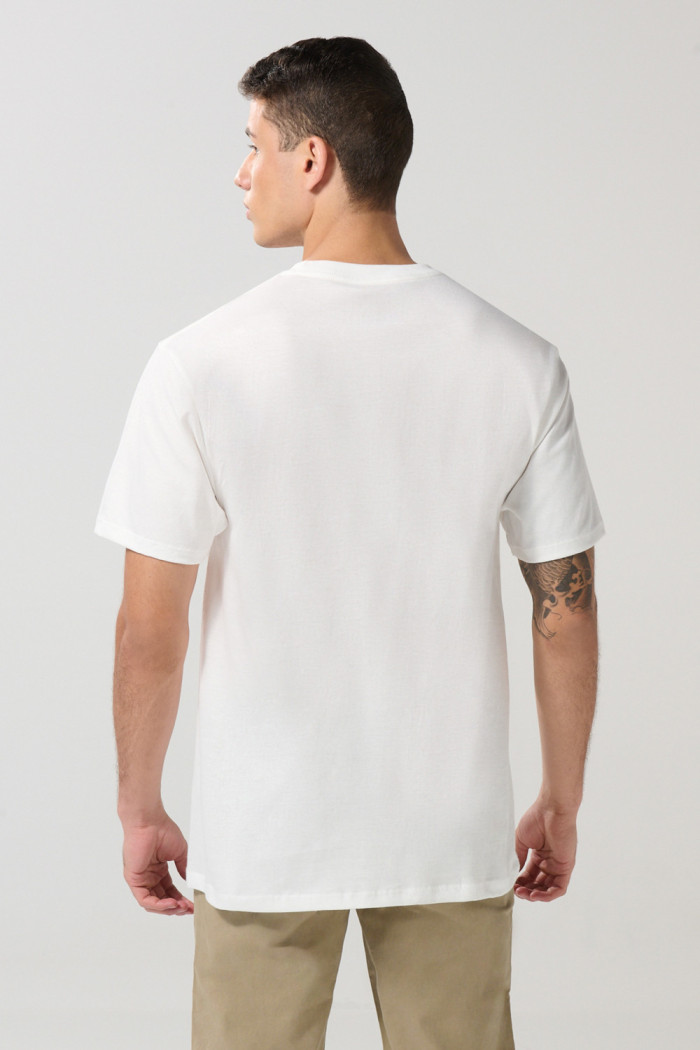 Camiseta en algodón college crema con manga corta