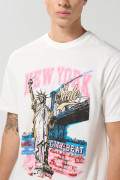 Camiseta en algodón college crema con manga corta