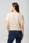 Camiseta crop top kaki clara con estampado de Coca-Cola