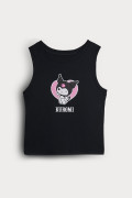Camiseta manga sisa negra con estampado de Kuromi