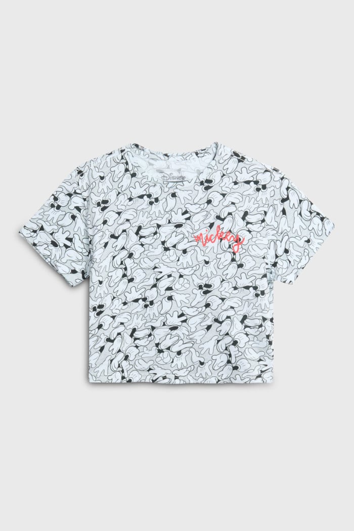 Camiseta crop top crema clara con arte de Mickey