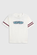 Camiseta college crema en algodón oversize cuello redondo