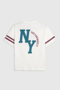 Camiseta college crema en algodón oversize cuello redondo