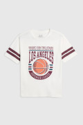 Camiseta cuello redondo college crema oversize