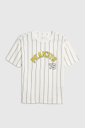 Camiseta para niño a rayas crema oversize manga corta de Snoopy