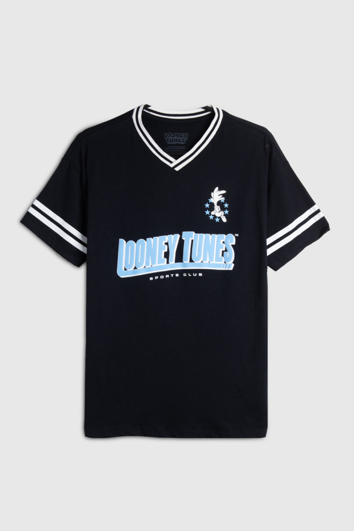 Camiseta cuello V azul intensa oversize de Looney Tunes