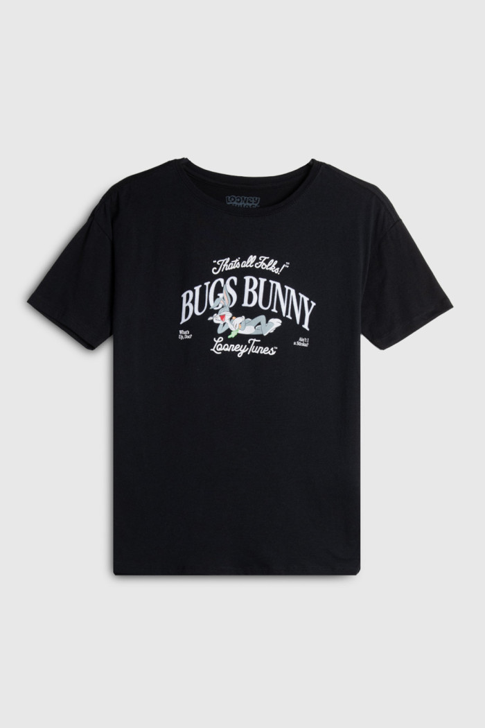 Camiseta oversize negra manga corta con arte de Looney Tunes
