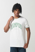 Camiseta en algodón crema college manga corta con contrastes