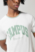 Camiseta en algodón crema college manga corta con contrastes
