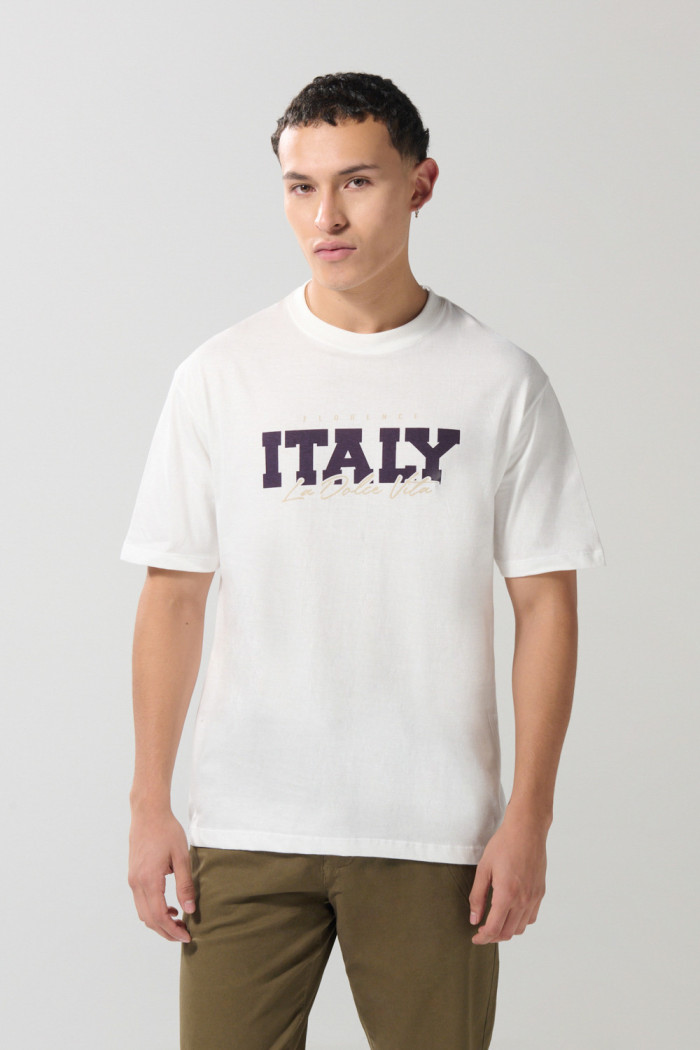 Camiseta college de Italia crema con cuello redondo
