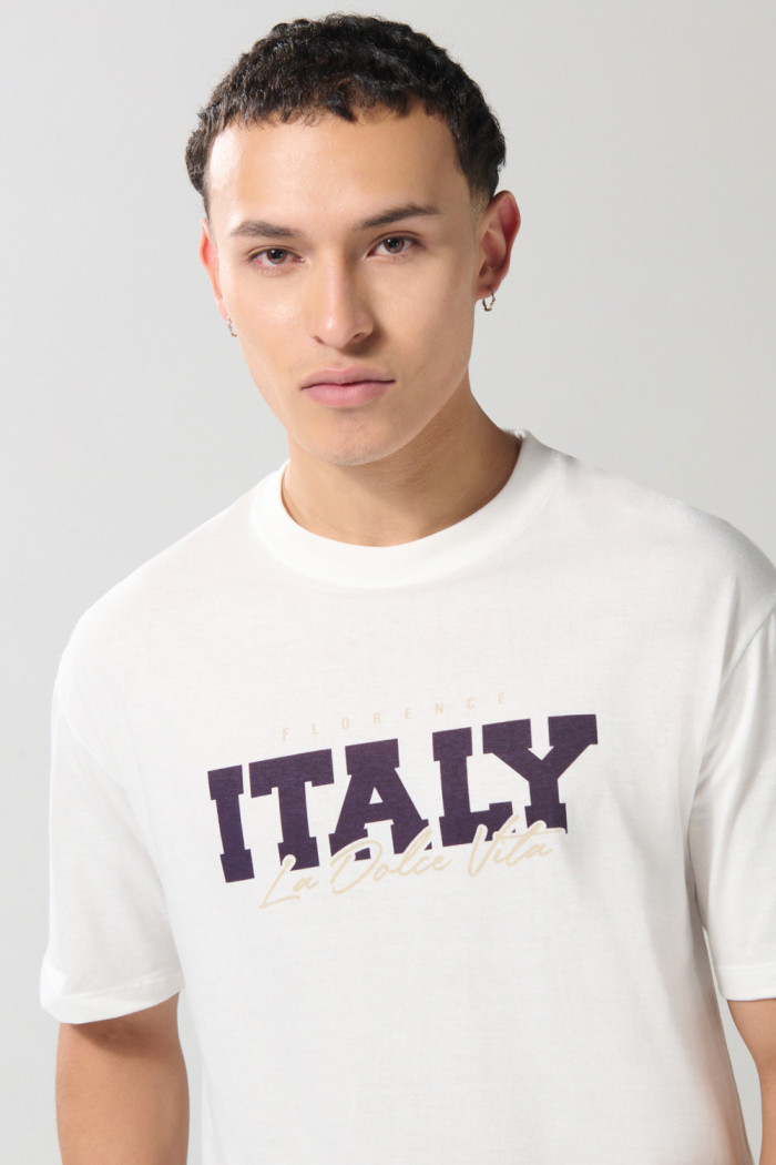 Camiseta college de Italia crema con cuello redondo