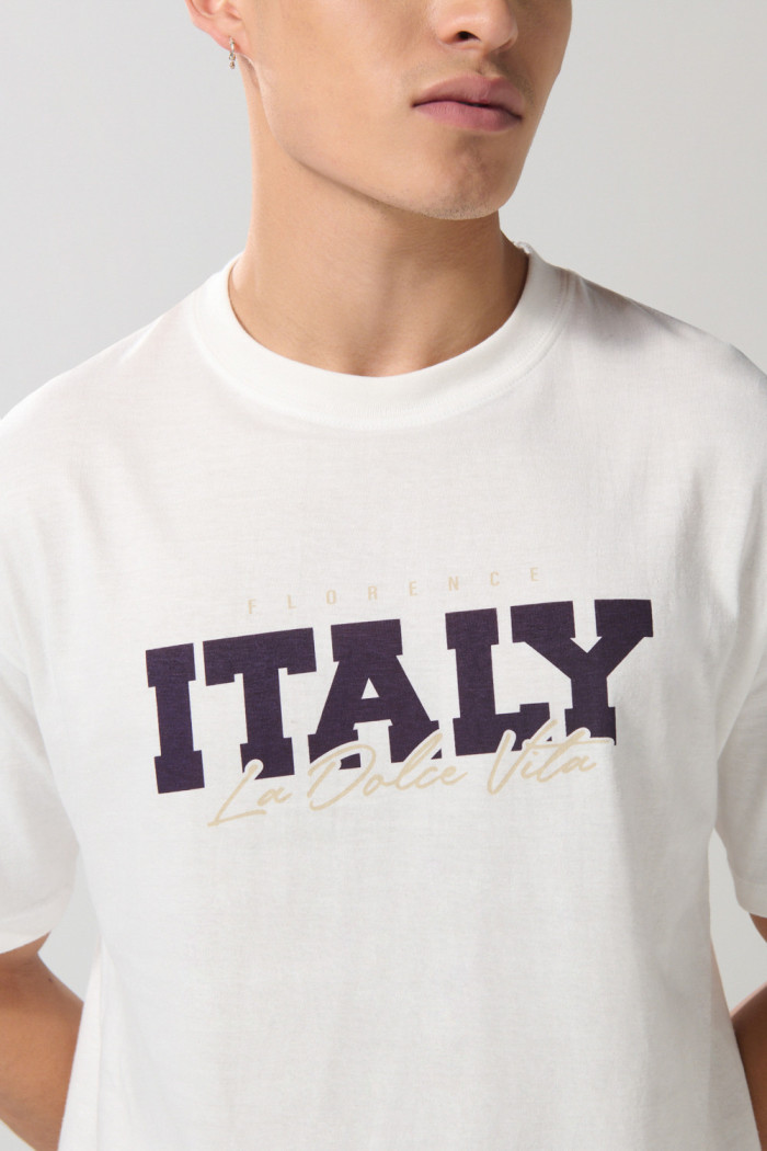 Camiseta college de Italia crema con cuello redondo