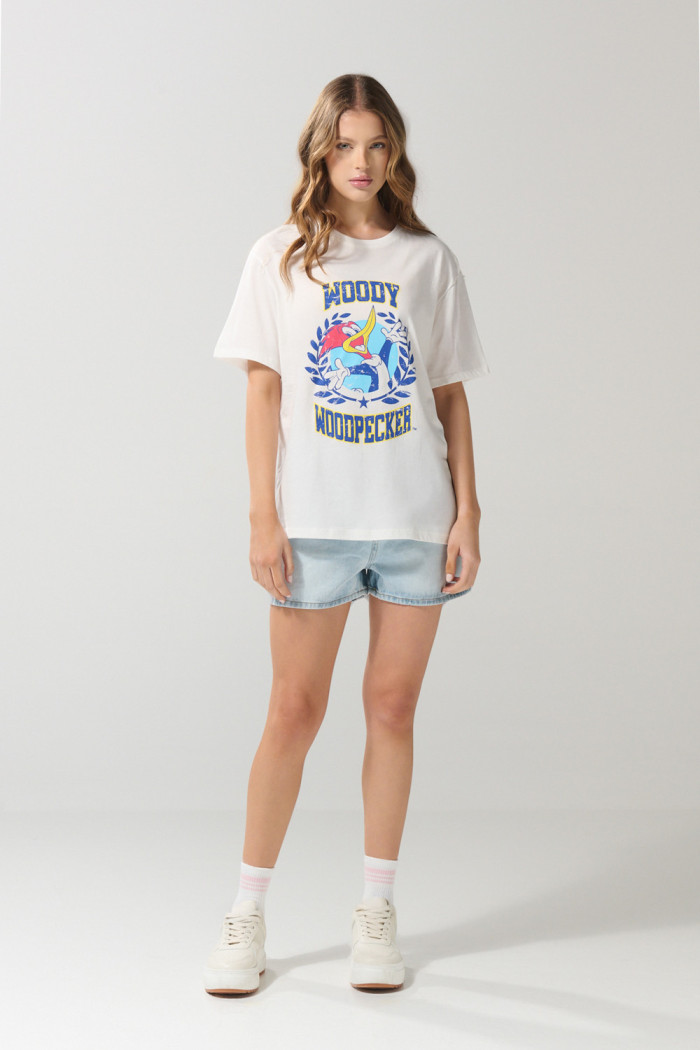 Camiseta del Pájaro Loco crema clara manga corta