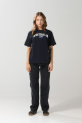 Camiseta unicolor college con cuello redondo en algodón